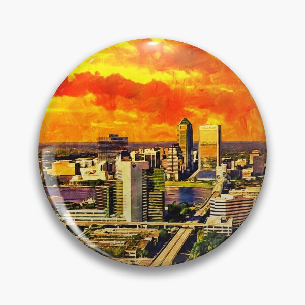 Item preview, Skyline of downtown Jacksonville at sunset - digital painting designed and sold by NickoPrints.