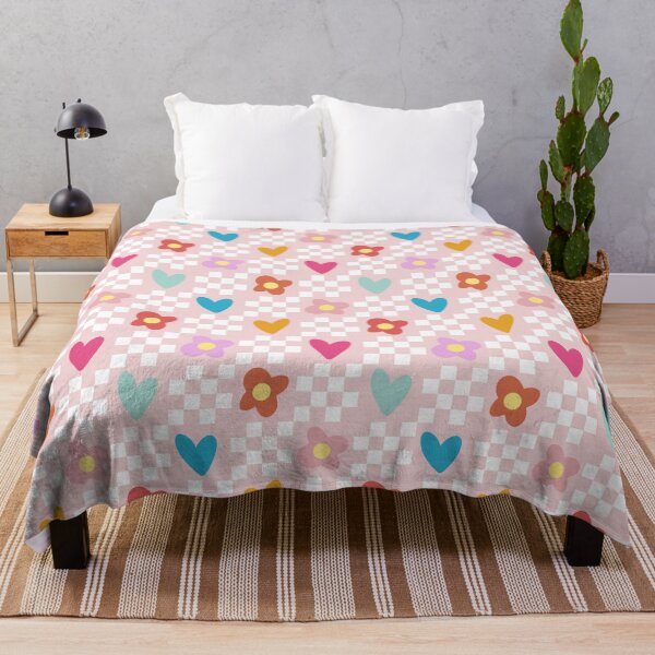 Item preview, Colorful Checker Squares Hearts & Flowers Pattern White & Pink designed and sold by scorpiolane.