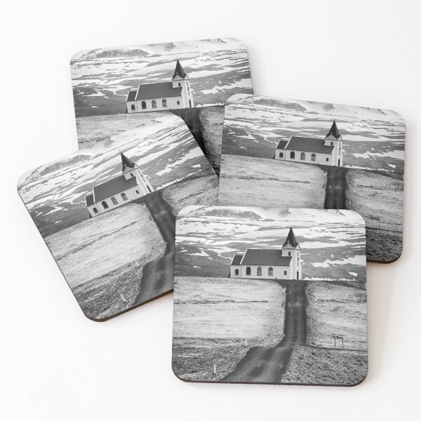 Item preview, Iceland Ingjaldsholl church and mountains black and white designed and sold by mhfoto.