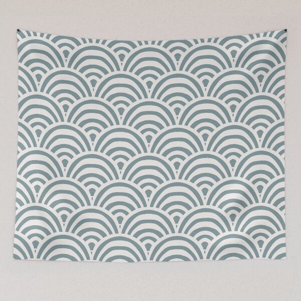 Aperçu de l'œuvre Striped boho arches scallop - cream and ocean créée et vendue par Chelsea Jay.
