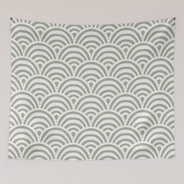 Item preview, Striped boho arches scallop - cream and eucalyptus designed and sold by Chelsea Jay.