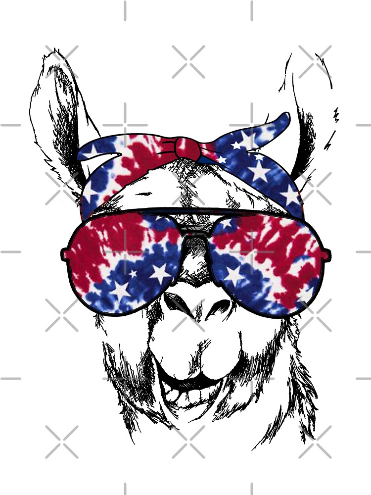 Llama Tie Dye 4th July USA Flag Sunglasses Bandana Uncle Sam Hat\