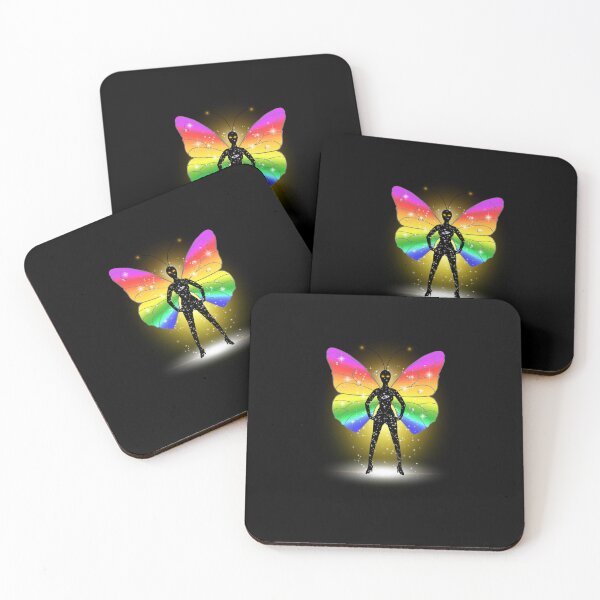 Item preview, Black cosmic starry silhouette of a sexy butterfly lady with bright colored wings and heels. Planet Saturn, radiant shine designed and sold by GAleksS.