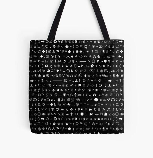Esoteric symbols range - Unicode special characters - white/black All Over Print Tote Bag