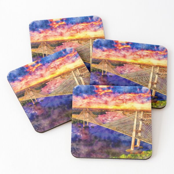 Item preview, Dames Point Bridge, Jacksonville, at sunset - pen and watercolor designed and sold by NickoPrints.