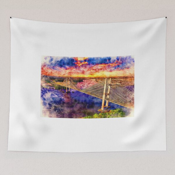 Item preview, Dames Point Bridge, Jacksonville, at sunset - pen and watercolor designed and sold by NickoPrints.