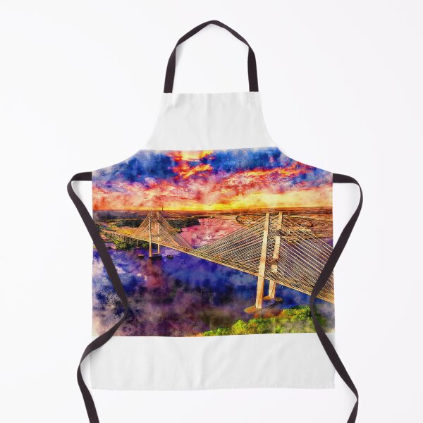 Item preview, Dames Point Bridge, Jacksonville, at sunset - pen and watercolor designed and sold by NickoPrints.