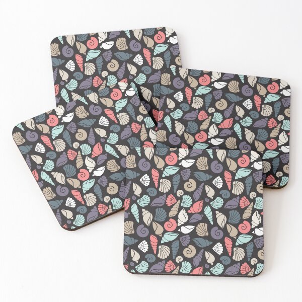 Item preview, Coral pattern and shells dark background designed and sold by izzygorrocha.