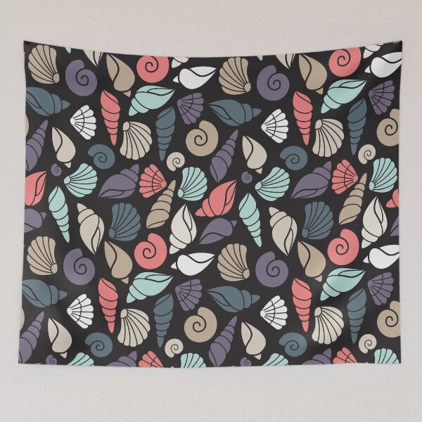 Item preview, Coral pattern and shells dark background designed and sold by izzygorrocha.