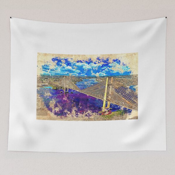 Item preview, Dames Point Bridge, Jacksonville - colored drawing designed and sold by NickoPrints.