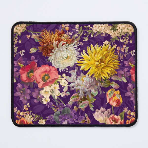 Artikelvorschau, Stilvolles Blumenmuster Paradies, Rosen und Blumen, botanisches Muster, Blumenillustration, Pflanzenmuster, dunkelviolettes Blumenmuster entworfen und verkauft von ZeinabTaha.
