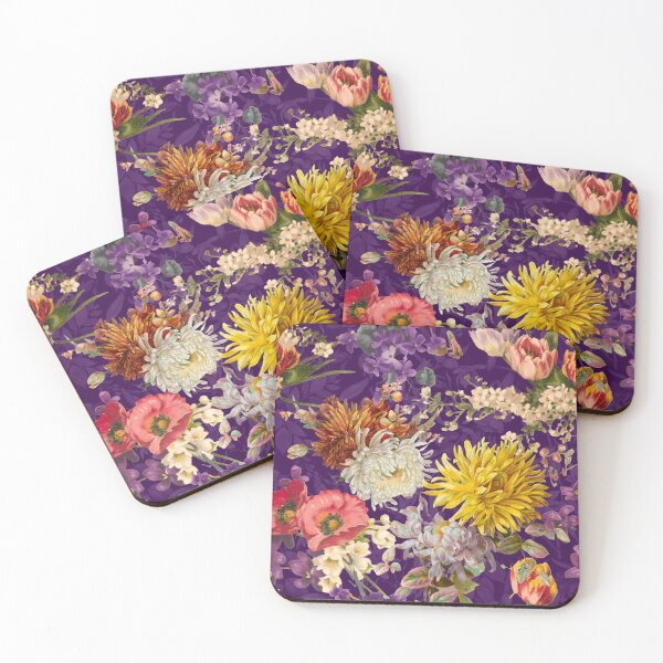 Artikelvorschau, Stilvolles Blumenmuster Paradies, Rosen und Blumen, botanisches Muster, Blumenillustration, Pflanzenmuster, dunkelviolettes Blumenmuster entworfen und verkauft von ZeinabTaha.