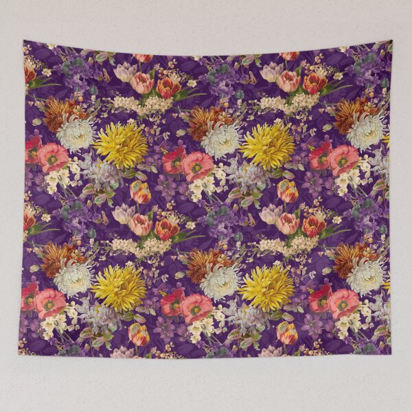 Artikelvorschau, Stilvolles Blumenmuster Paradies, Rosen und Blumen, botanisches Muster, Blumenillustration, Pflanzenmuster, dunkelviolettes Blumenmuster entworfen und verkauft von ZeinabTaha.