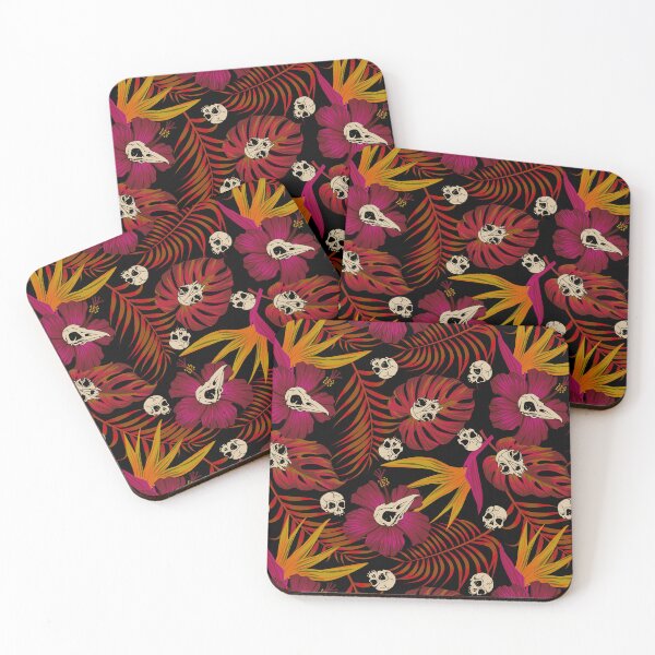 Item preview, vibrant floral skulls tiki tropical goth floral pattern designed and sold by RedFinchDesigns.