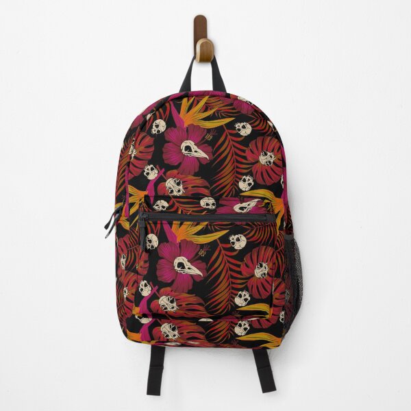 Item preview, vibrant floral skulls tiki tropical goth floral pattern designed and sold by RedFinchDesigns.