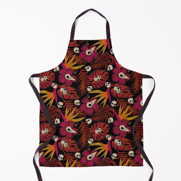 Item preview, vibrant floral skulls tiki tropical goth floral pattern designed and sold by RedFinchDesigns.