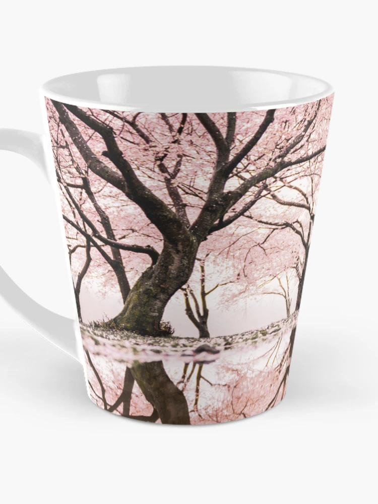 Thumbnail 3 of 4, Coffee Mug, Pink Blossom Trees Reflection In Puddle In Spring - Reflection designed and sold by MSistersDesigns.