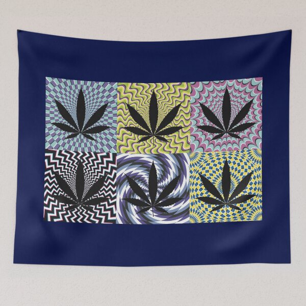 Artikelvorschau, Pot Leaf Pop Art with Retro Colorful Psychedelic Spirals with Black Pot Leaf entworfen und verkauft von YomeHayin.