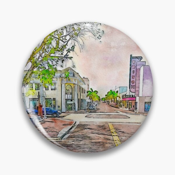 Item preview, Downtown Fort Myers, Florida, near the Edison Theatre - pen sketch and watercolor designed and sold by NickoPrints.