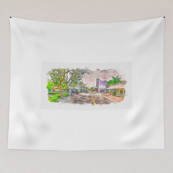 Item preview, Downtown Fort Myers, Florida, near the Edison Theatre - pen sketch and watercolor designed and sold by NickoPrints.