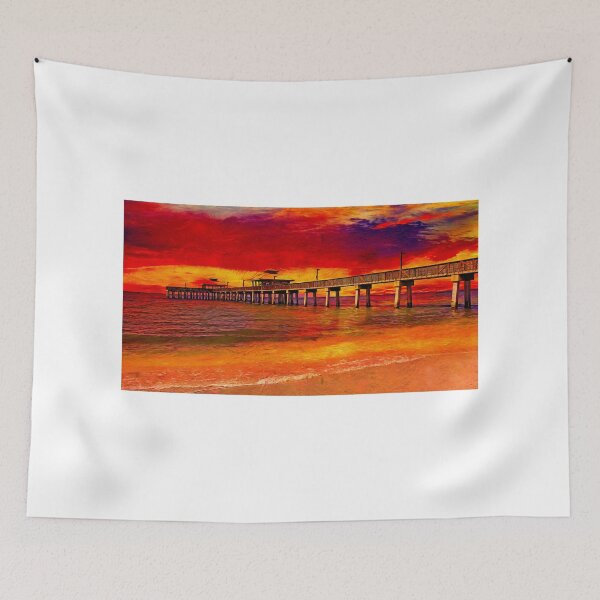 Item preview, Fort Myers fishing pier at sunset - digital painting designed and sold by NickoPrints.
