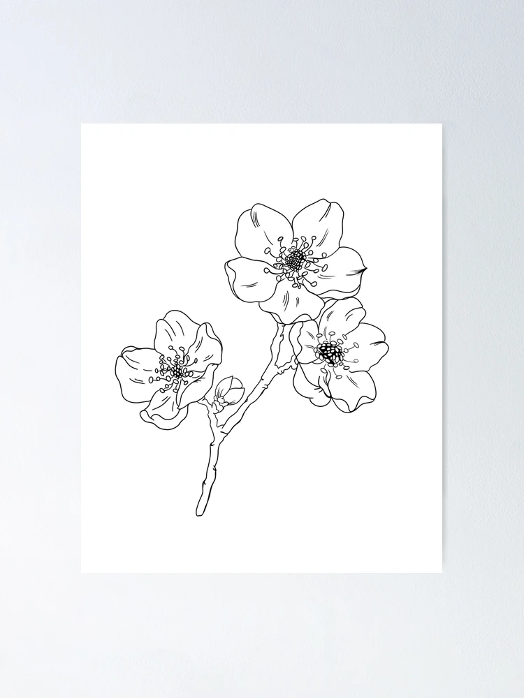 Black and White Wild Flower Contour Pattern Framed Wall Art Print