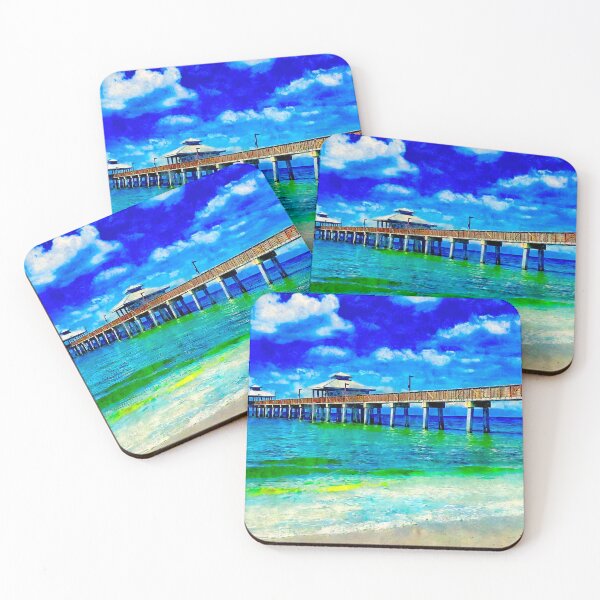 Item preview, Fort Myers Beach pier - watercolor ink painting designed and sold by NickoPrints.