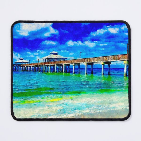 Item preview, Fort Myers Beach pier - watercolor ink painting designed and sold by NickoPrints.