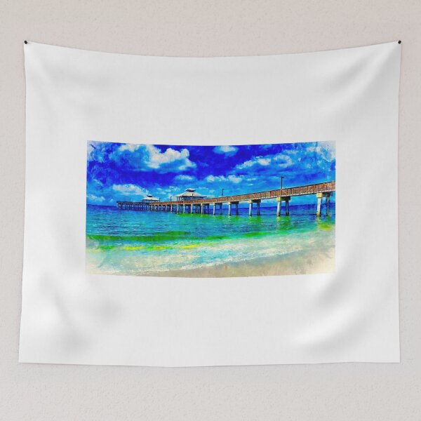 Item preview, Fort Myers Beach pier - watercolor ink painting designed and sold by NickoPrints.