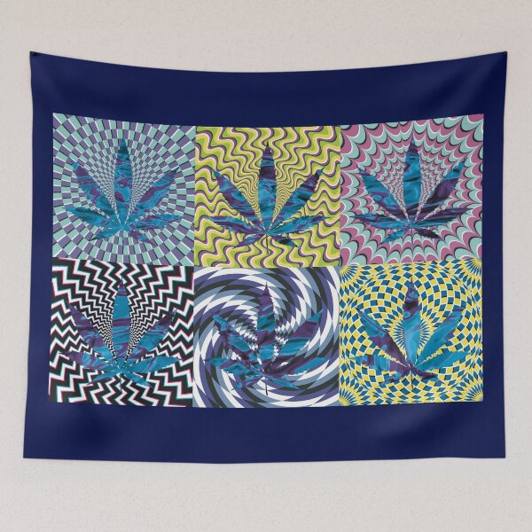 Artikelvorschau, Pot Leaf Pop Art with Retro Colorful Psychedelic Spirals with Blue and Purple Liquid Pot Leaf entworfen und verkauft von YomeHayin.