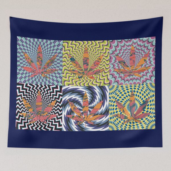 Artikelvorschau, Pot Leaf Pop Art with Retro Colorful Psychedelic Spirals with Blue Pink and Orange Liquid Pot Leaf entworfen und verkauft von YomeHayin.