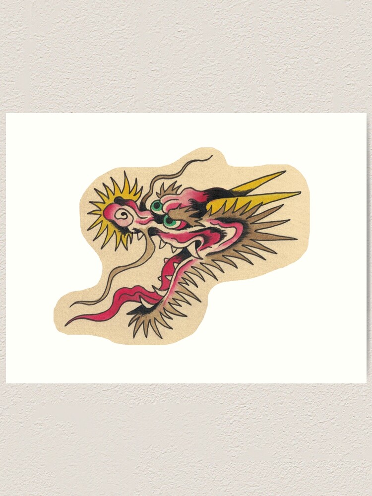 "American Traditional Red Dragon Tattoo flash" Art Print for Sale by ...