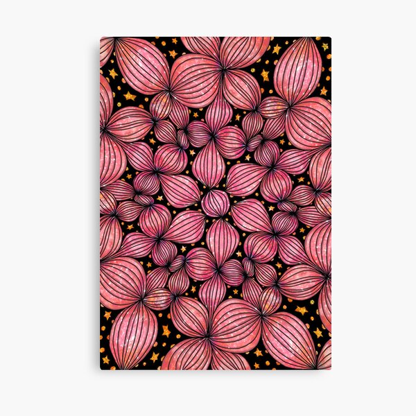 Strawberry Pink & Melon Petals and Seed Pods Floral Spirograph, Mandala Sketch 033122 by Kristi Duggins Canvas Print