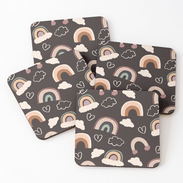 Item preview, Abstract Rainbow Pattern with Clouds and Hearts (dark brown) designed and sold by Dorina Larsdotter.