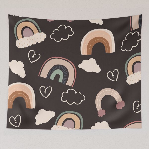 Item preview, Abstract Rainbow Pattern with Clouds and Hearts (dark brown) designed and sold by Dorina Larsdotter.