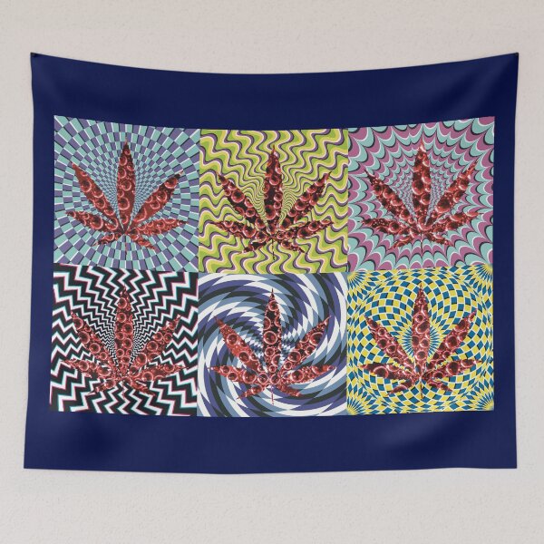Artikelvorschau, Pot Leaf Pop Art with Retro Colorful Psychedelic Spirals with Bubbles Pot Leaf entworfen und verkauft von YomeHayin.