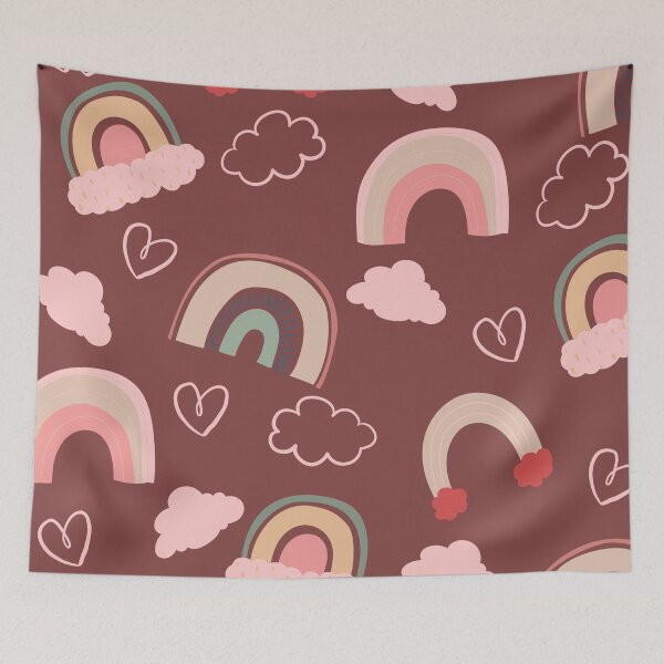 Item preview, Abstract Rainbow Pattern with Clouds and Hearts (red) designed and sold by Dorina Larsdotter.