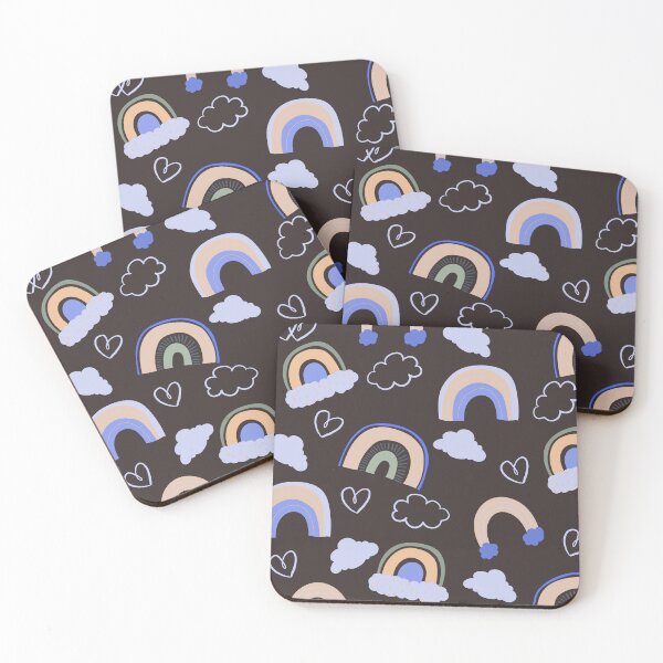 Item preview, Abstract Rainbow Pattern with Clouds and Hearts (dark blue, green) designed and sold by Dorina Larsdotter.
