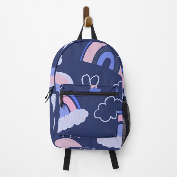 Item preview, Abstract Rainbow Pattern with Clouds and Hearts (dark blue-pink) designed and sold by Dorina Larsdotter.