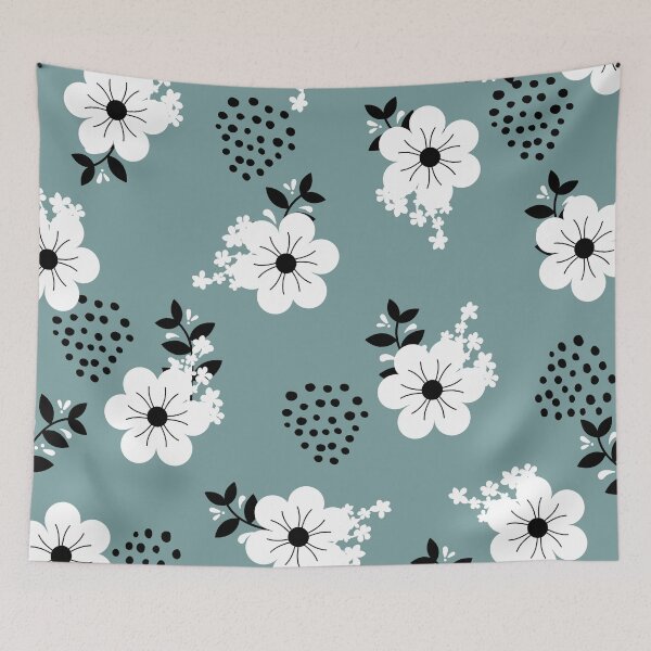 Item preview, Minimalistic White Flowers with Colorful Background (dark green) designed and sold by Dorina Larsdotter.