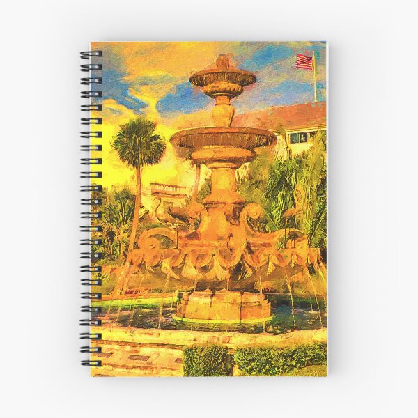 Item preview, The Golden Flamingo Fountain in front of the Hialeah Park Casino at sunset - digital painting designed and sold by NickoPrints.
