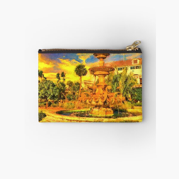 Item preview, The Golden Flamingo Fountain in front of the Hialeah Park Casino at sunset - digital painting designed and sold by NickoPrints.