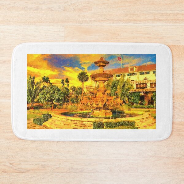 Item preview, The Golden Flamingo Fountain in front of the Hialeah Park Casino at sunset - digital painting designed and sold by NickoPrints.