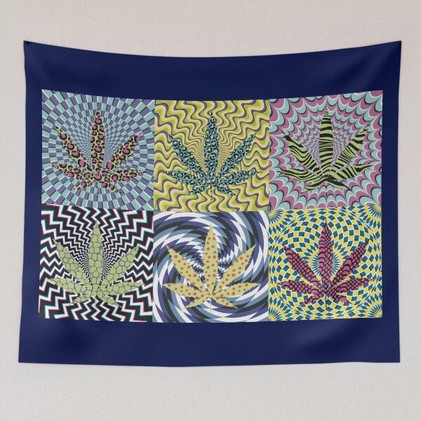 Item preview, Pot Leaf Pop Art with Retro Colorful Psychedelic Spirals with Animal Print Pattern Pot Leaves designed and sold by YomeHayin.