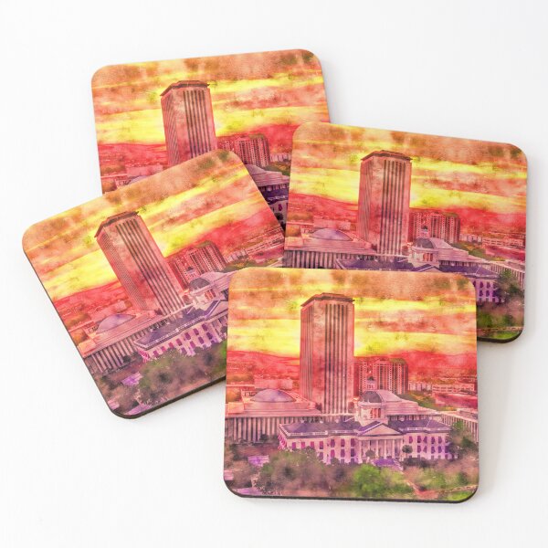 Item preview, The Florida State Capitol complex in Tallahassee, at sunset - pen and watercolor designed and sold by NickoPrints.