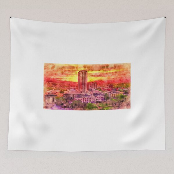 Item preview, The Florida State Capitol complex in Tallahassee, at sunset - pen and watercolor designed and sold by NickoPrints.