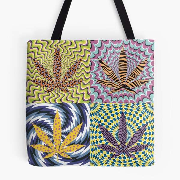 Item preview, Pot Leaf Pop Art with Retro Colorful Psychedelic Spirals with Animal Print Pattern Pot Leaves designed and sold by YomeHayin.