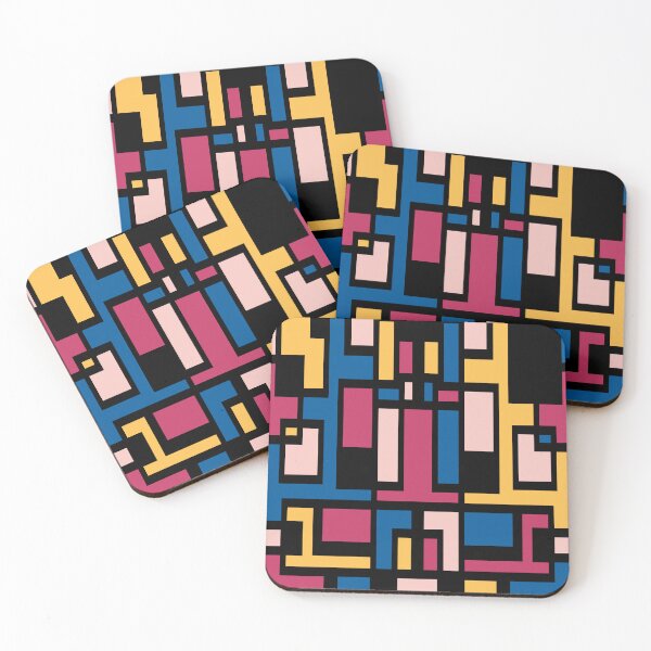 Item preview, Geometric Art Deco Style Blue Pink Yellow Black Outline  designed and sold by taiche.