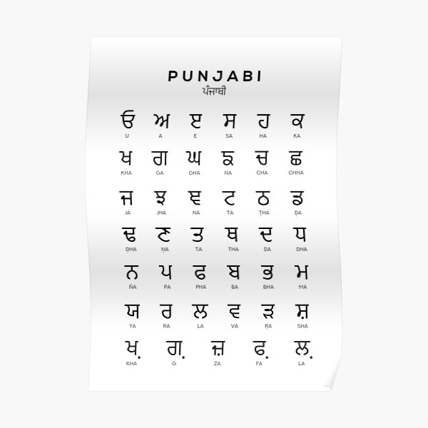 Punjabi Alphabet Chart Panjabi Language Chart White Poster For Sale