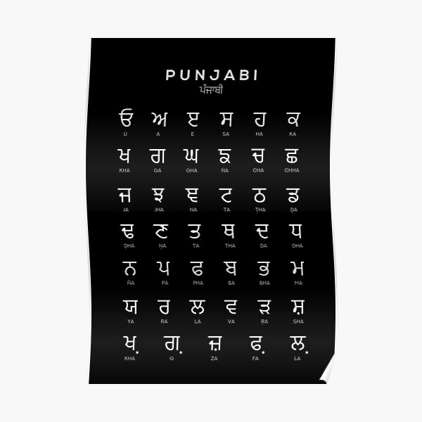 Punjabi Alphabet Chart Panjabi Language Chart Black Poster By